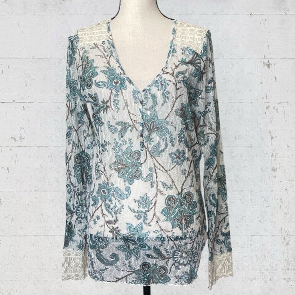 Denim & Supply Ralph Lauren Floral Paisley Mesh Lace Henley XL Y2K Western Chic
